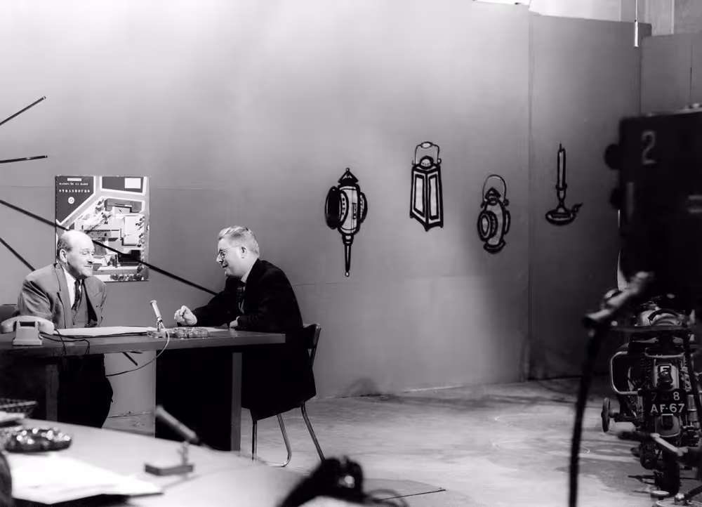 Interview RTF (Radio-Telediffusion francaise) in Strasbourg - 1958