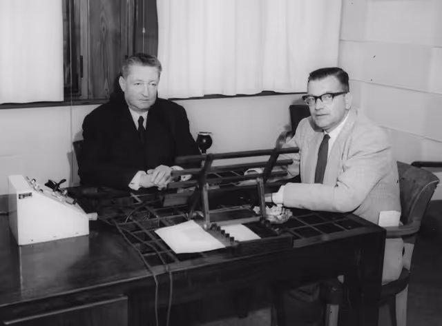 Foto 1: Andre BOUTEMY in Strasbourg during an Interview at Radio-Tele-Strasbourg,  April 14, 1959.