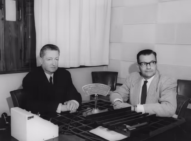 Foto 2: Andre BOUTEMY in Strasbourg during an Interview at Radio-Tele-Strasbourg, April 14, 1959..