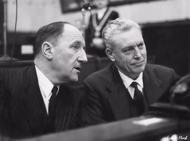 Joseph LUNS, NL - Minister of foreign affairs  and Henri FAYAT during a session in Strasbourg, France, February, 1963