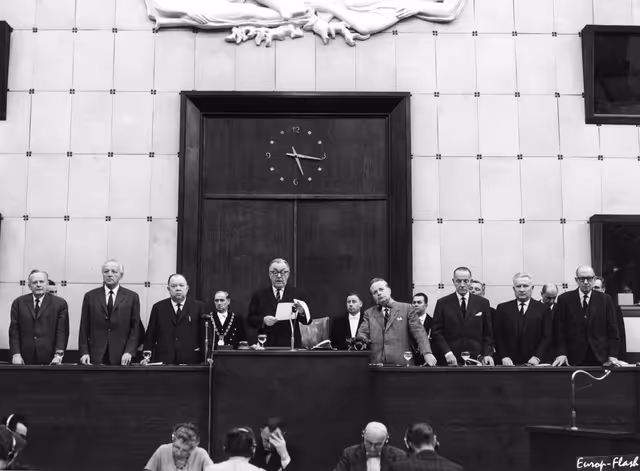 Jean Duvieusart during a plenary session in Strasbourg, MARCH 22, 1965.