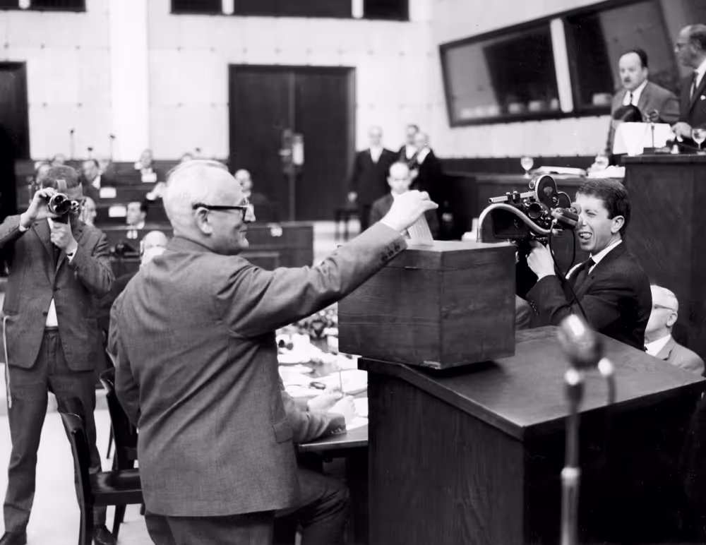 Victor Leemans during a voting session in Strasbourg, September 24, 1965