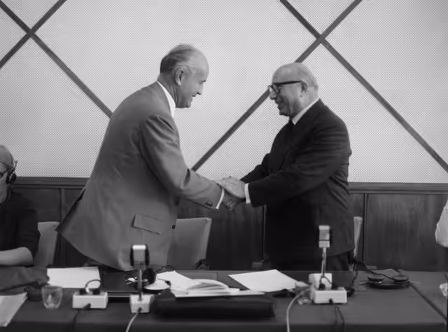 Fotagrafa 11: EP President Mario SCELBA (R) during a meeting in Strasbourg, France, July 1st, 1969.