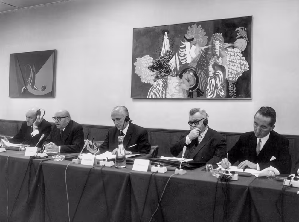 EP president Mario SCELBA during a group session in Strasbourg, France, November 25, 1969.