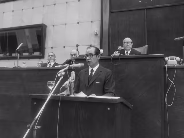 President of the EP Franco Maria MALFATTI during a session in Strasbourg, France, September 1970.