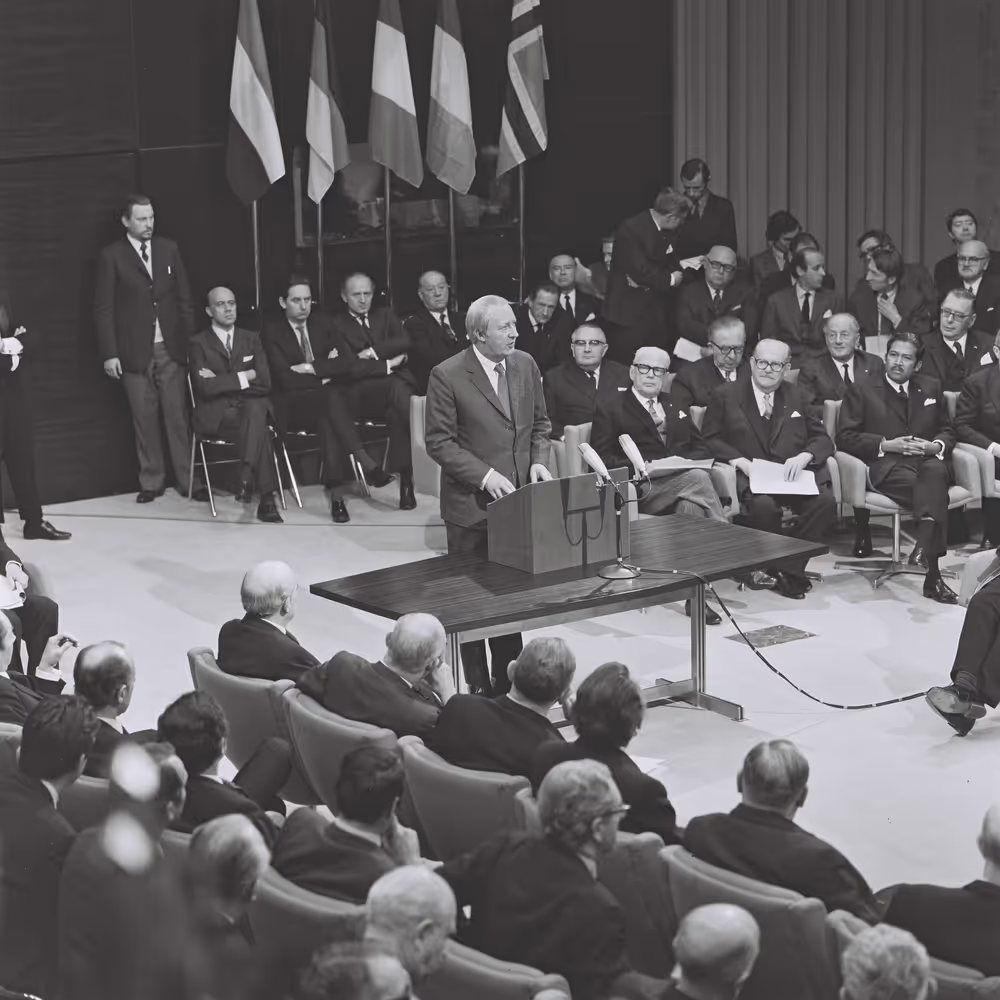 Signing ceremony of the accession treaty of Denmark, Ireland, Norway and the United Kingdom -  The signing ceremony of the accession treaty of Denmark, Ireland, Norway and the United Kingdom was held on 22 January 1972 in the Egmont Palace of Brussels