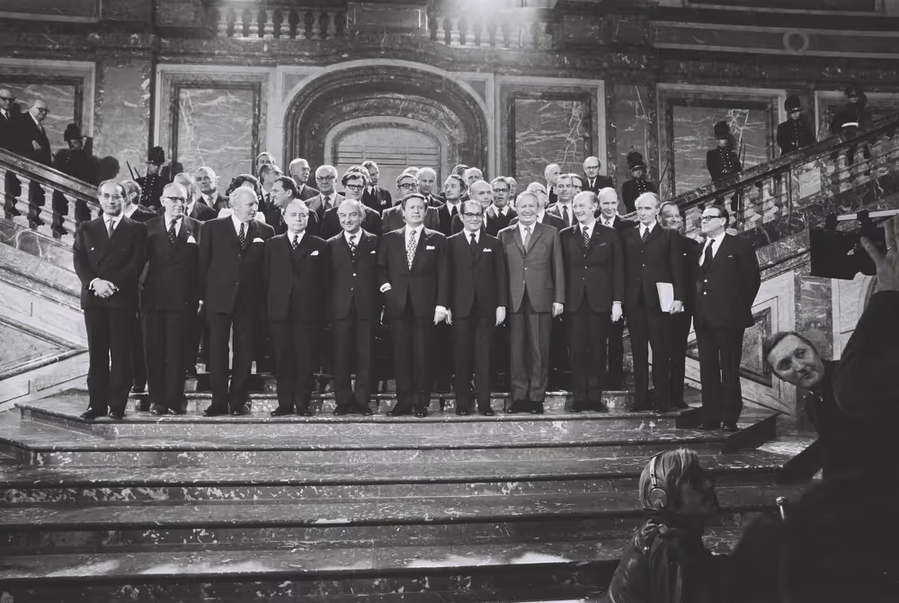 Signing ceremony of the accession treaty of Denmark, Ireland, Norway and the United Kingdom -  The signing ceremony of the accession treaty of Denmark, Ireland, Norway and the United Kingdom was held on 22 January 1972 in the Egmont Palace of Brussels