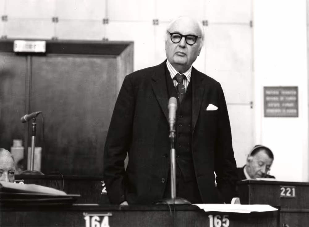 Lord Hubert GLADWYN during a plenary session in Strasbourg in March, 8-12, 1976