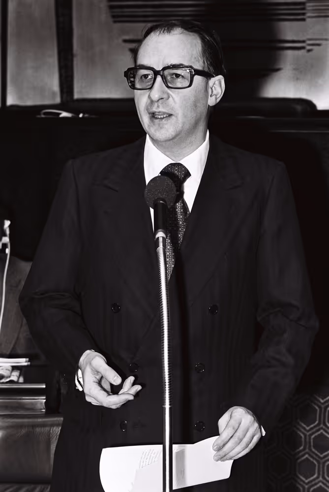 European Commissioner Guido BRUNNER during a plenary session in Luxembourg, April 5-9, 1976.