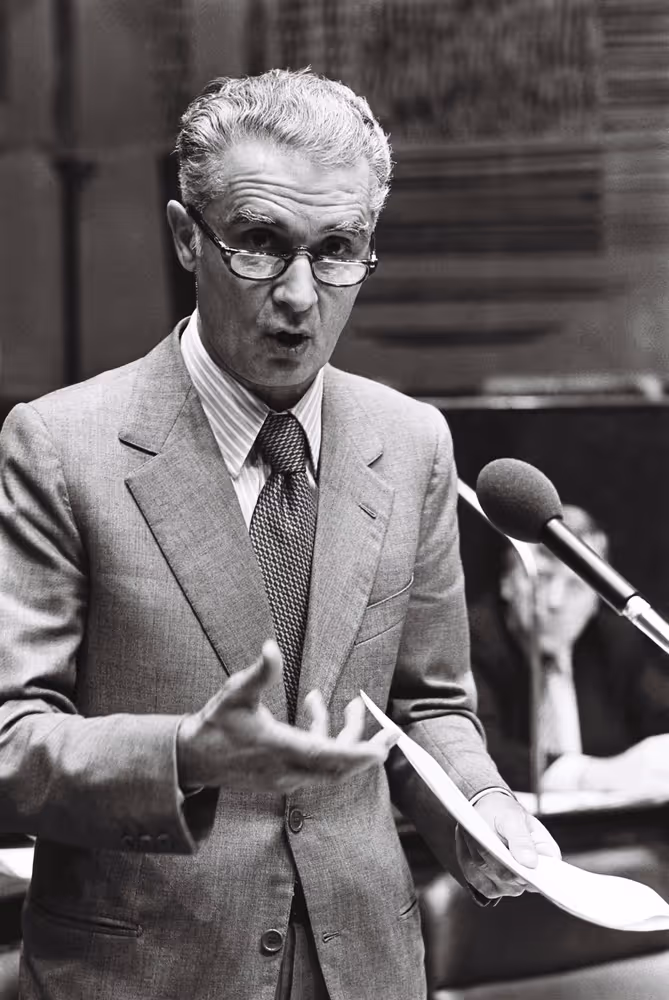 European Commissioner Antonio GIOLITTI during a session in Luxembourg on October 1977.