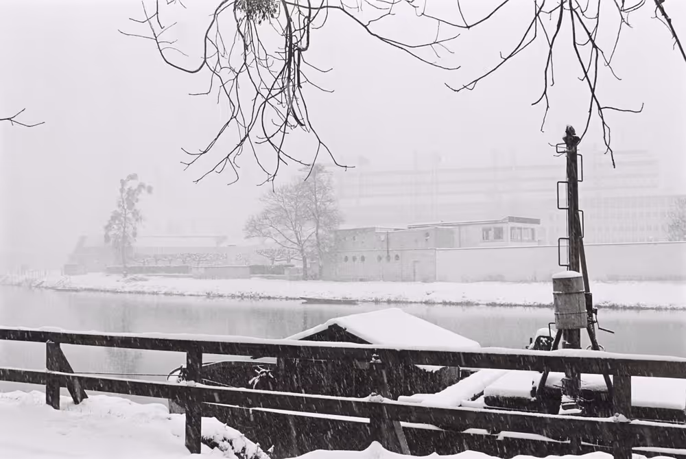 The European Parliament in Strasbourg under snow in 1978