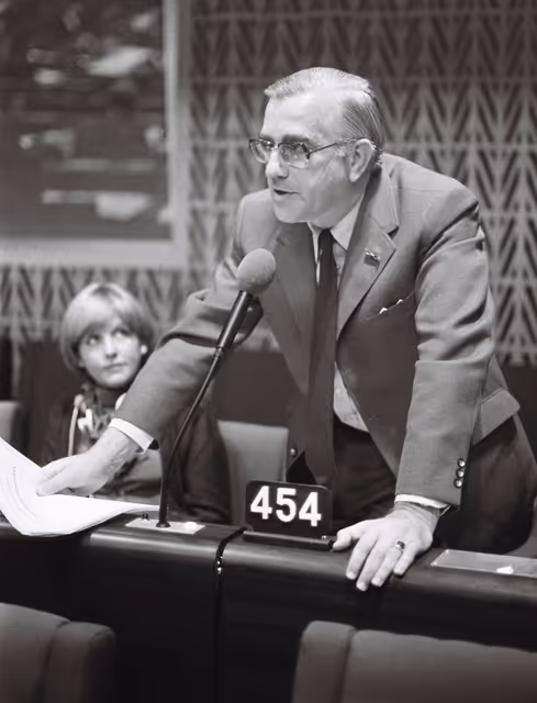 Suriet 11: The MEP Arie DE GOEDE during a session in Strasbourg in September 1979.