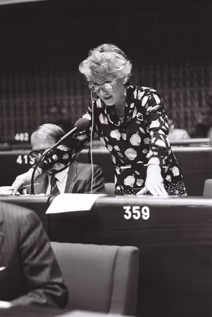 Suriet 9: The delegue Winifred EWING during a session in Strasbourg in September 1979.