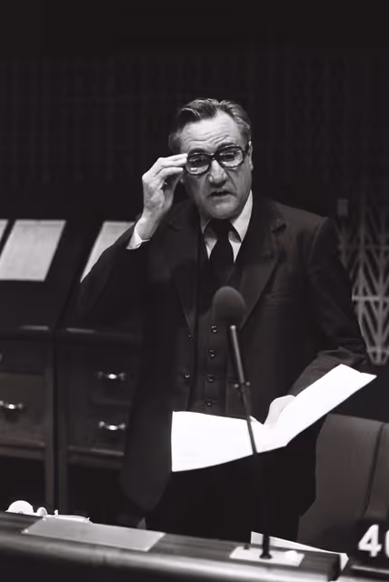 Suriet 20: The MEP Hubert Jean BUCHOU during a session in Strasbourg on Septembre 1979.