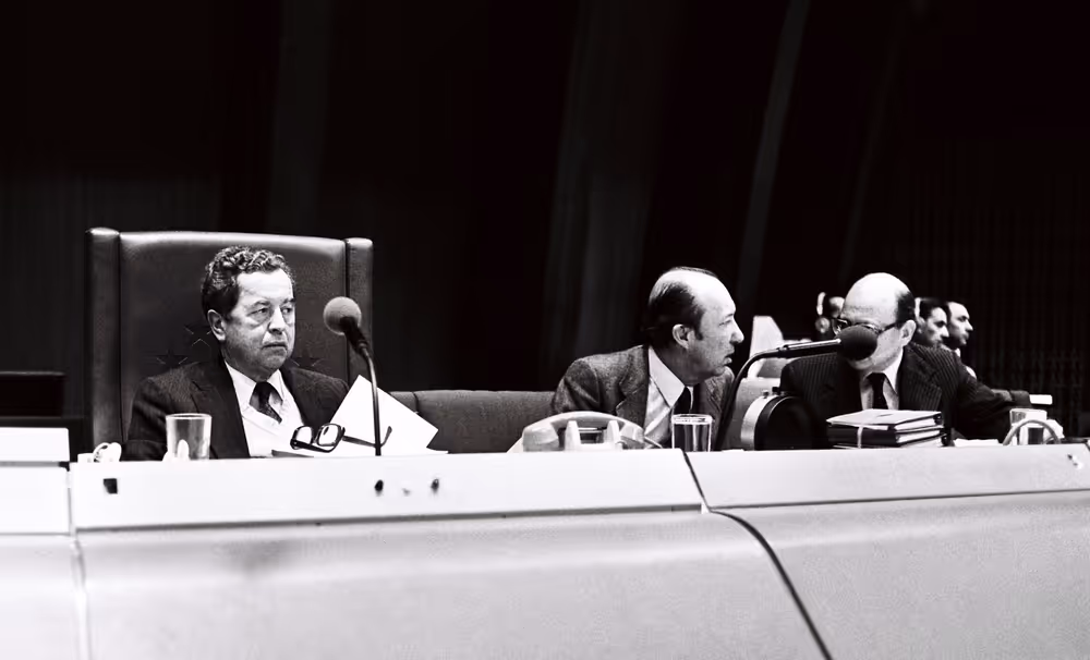 The MEP Poul MOLLER during a session in the hemicycle of Strasbourg in November 1979.