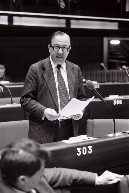 The MEP Sir David Lancaster NICOLSON during a session in Strasbourg in January 1980.