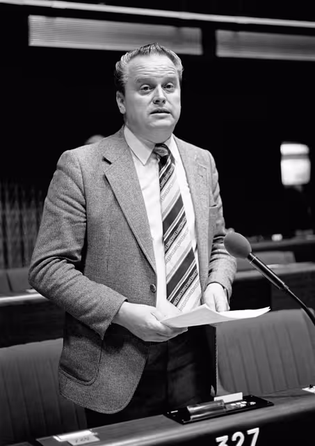 The MEP Karl-Heinrich MIHR during a session in Strasbourg in May 1981.