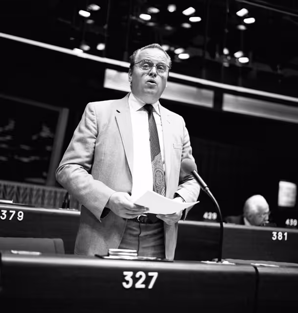 The MEP Karl-Heinrich MIHR during a session in Strasbourg in September 1981.
