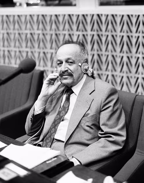 The MEP Dimitrios ADAMOU during a session in the hemicycle of Strasbourg in April 1982.