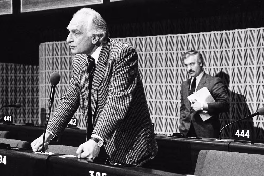 The MEP Marco PANNELLA during a session in Strasbourg in February 1984.
