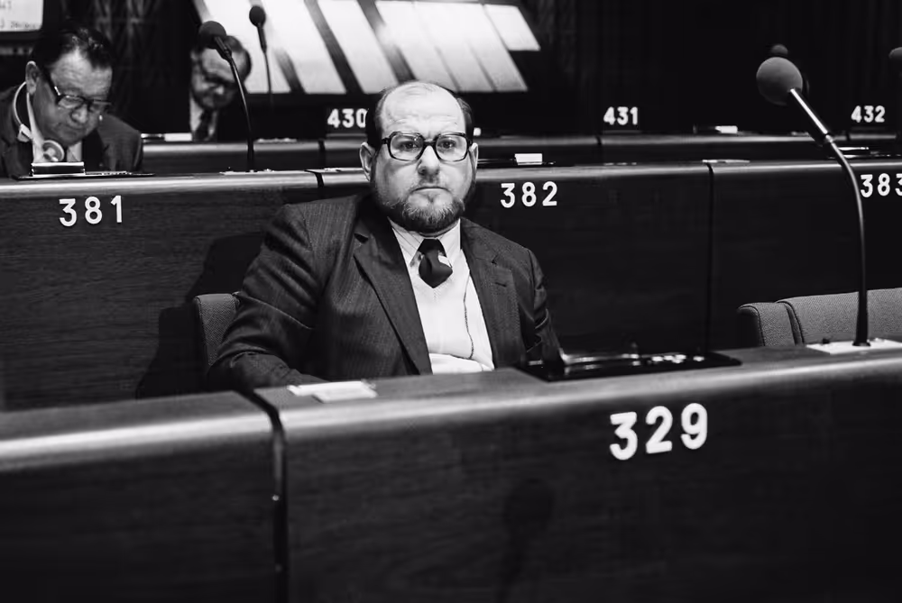 The MEP Roland MARCHESIN during a session in Strasbourg in February 1984.