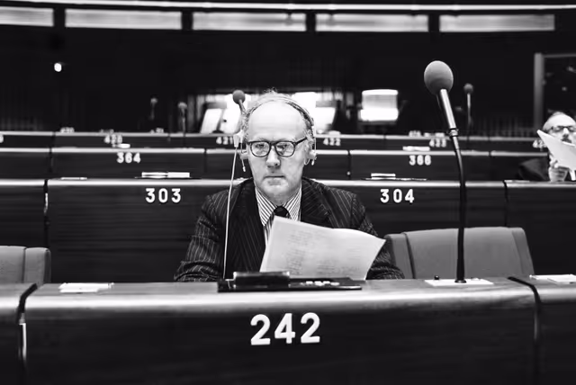 Photo 36: The MEP James MOORHOUSE during a session in Strasbourg in February 1984.