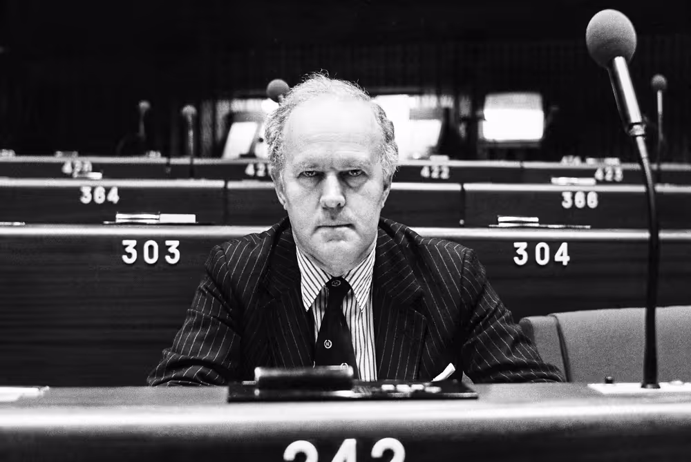 The MEP James MOORHOUSE during a session in Strasbourg in February 1984.
