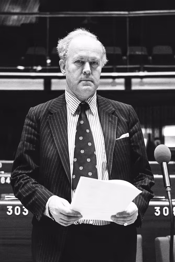 The MEP James MOORHOUSE during a session in Strasbourg in February 1984.