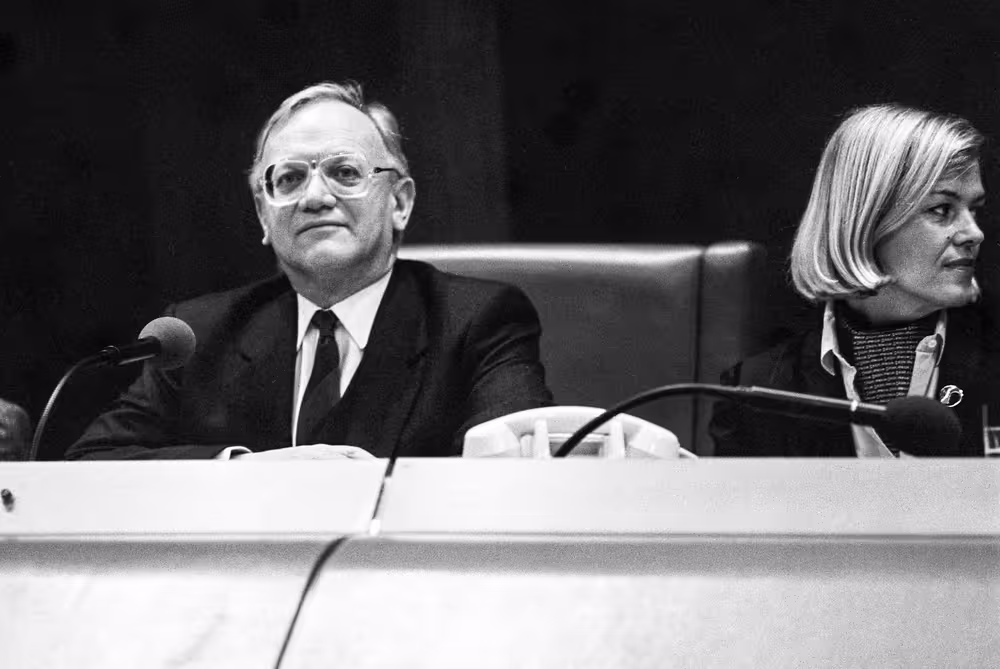 The Vice President of the European Parliament Nicolas ESTGEN during a session in Strasbourg in February 1984.