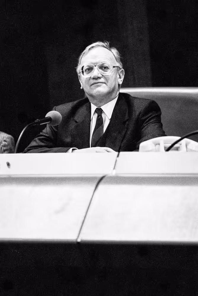 The Vice President of the European Parliament Nicolas ESTGEN during a session in Strasbourg in February 1984.