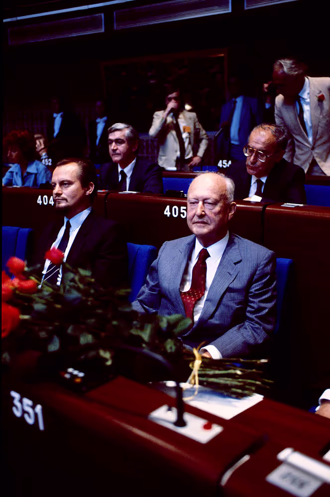 Pierre PFLIMLIN is elected as EP President during a plenary sesison in Strasbourg on July 2, 1984