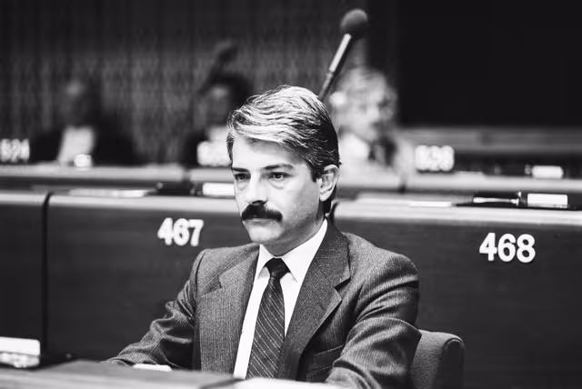 MEP Francisco Javier SANZ FERNANDEZ during a session in Strasbourg in January 1986.