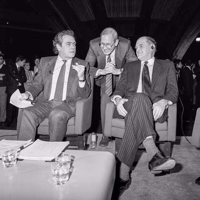 Suriet 2: Lord PLUMB - EP President during a live tv broadcast at the European Parliament in Strasbourg in February 1987