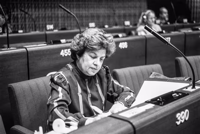 Portrait of Mep Maria de Lourdes PINTASILGO during the plenary session at the European Parliament in Strasbourg