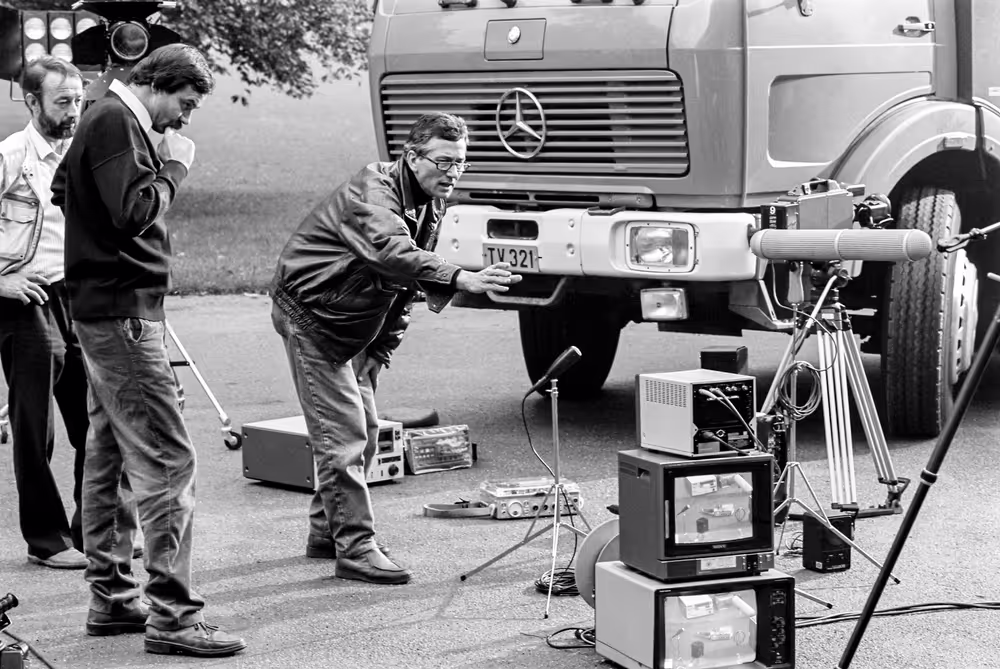 TV crew of the EP mobile television studio on location.