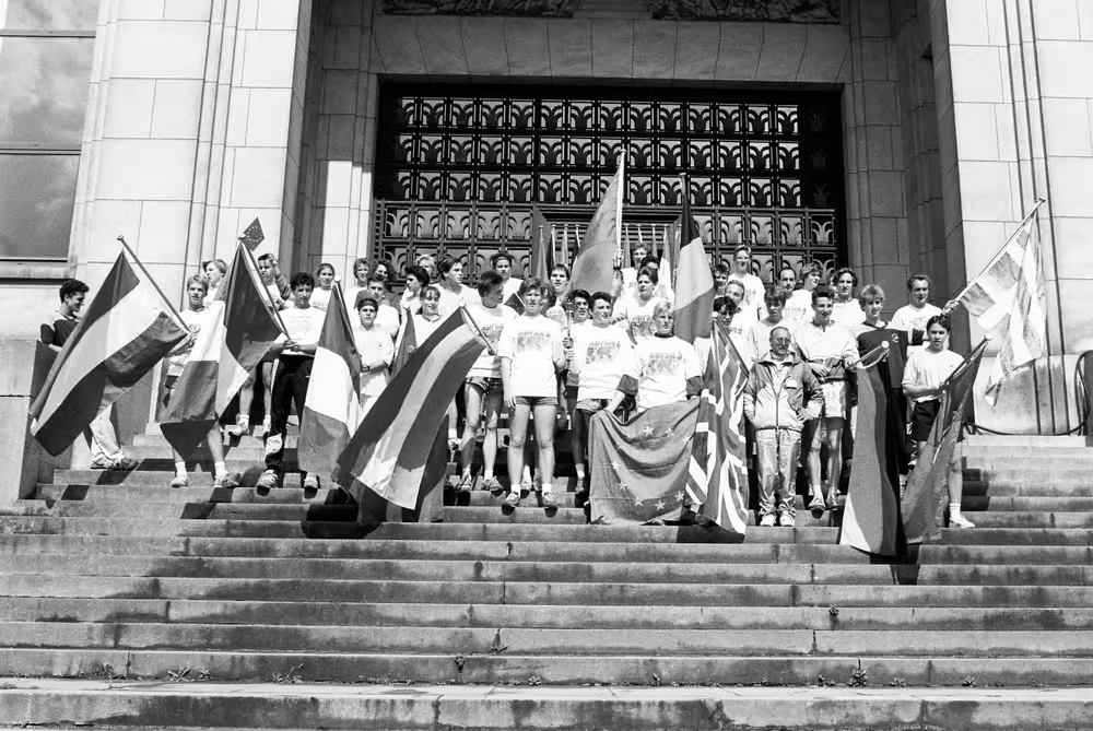 Young people taking part in the  Peace Run  in Brussels