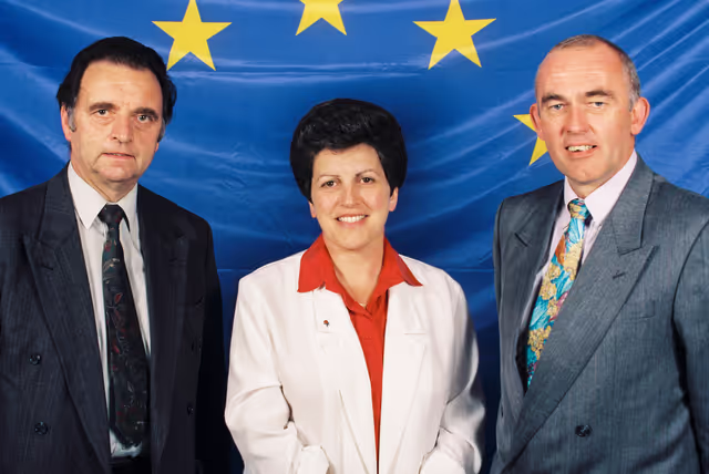 Fotografija 36: Portrait of British MEPs in front of the European flag at the EP in Strasbourg