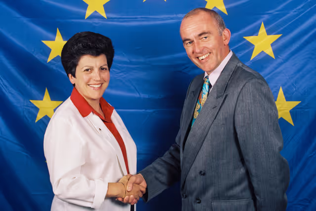Fotografija 35: Portrait of British MEPs in front of the European flag at the EP in Strasbourg