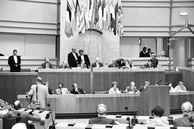 Foto 11: Plenary session in Brussels in September 1993. State of negotiations in GATT