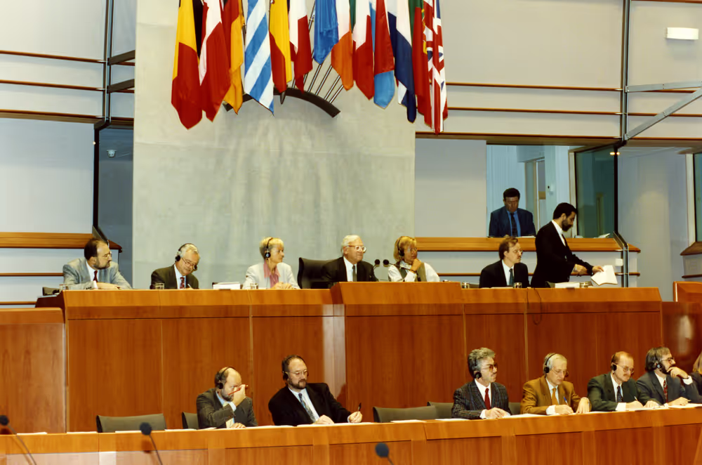 MEP Nicolas ESTGEN attends a plenary session in Brussels in October 1993