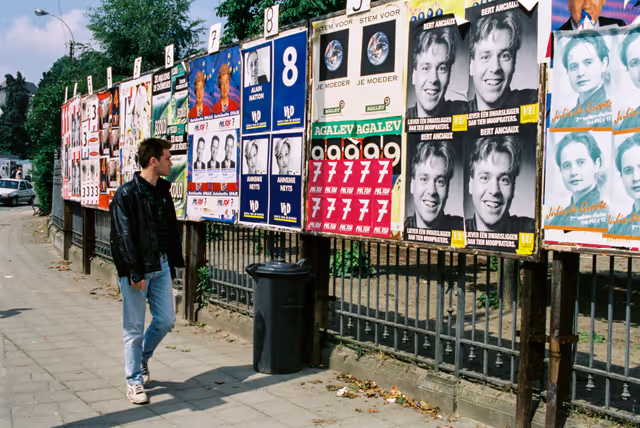 Electoral campaign posters in the streets of Brussels.