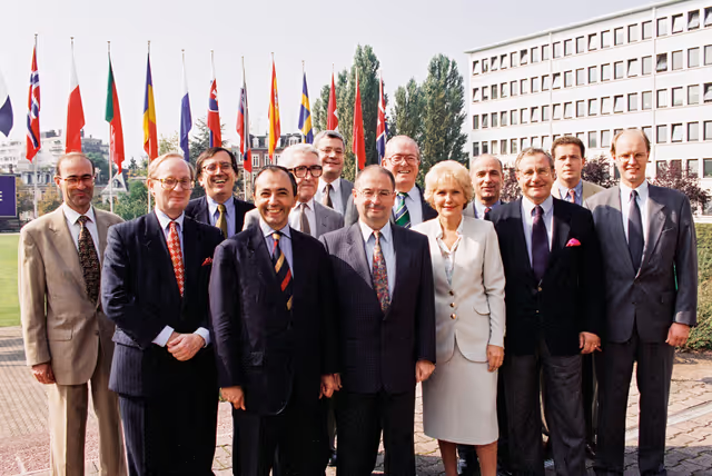 Photo of the FN group in front of the council of europe's buildings