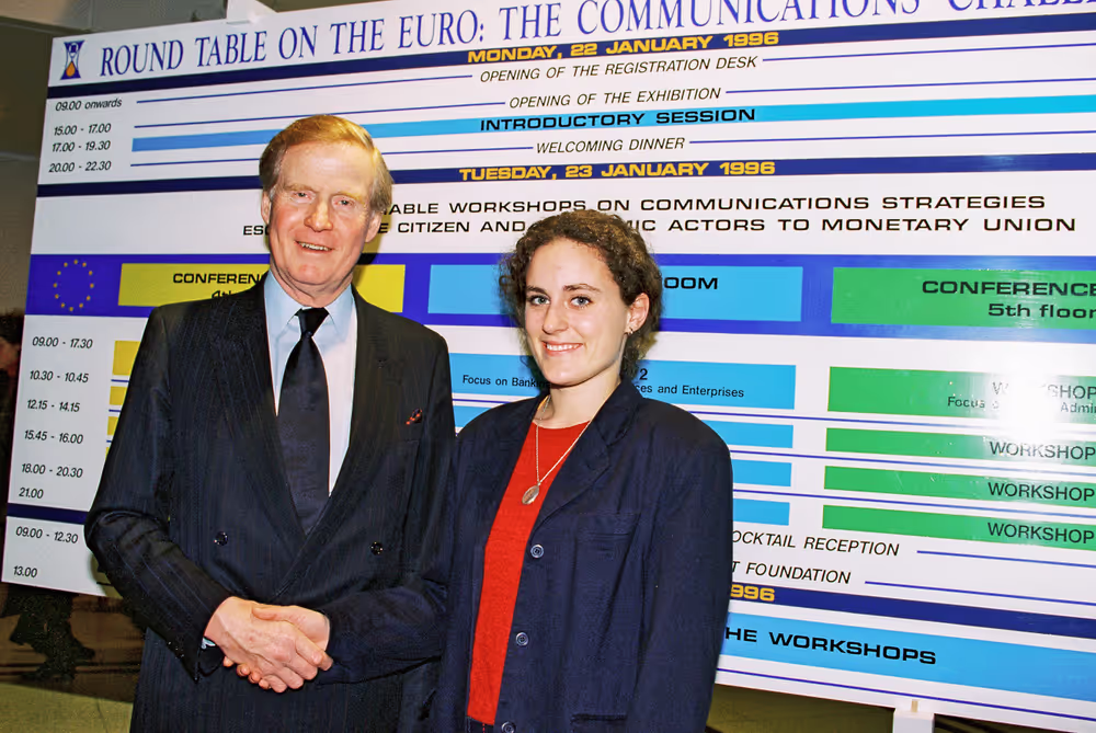 Portrait of Bryan CASSIDY with a guest at the Roundtable on the Euro