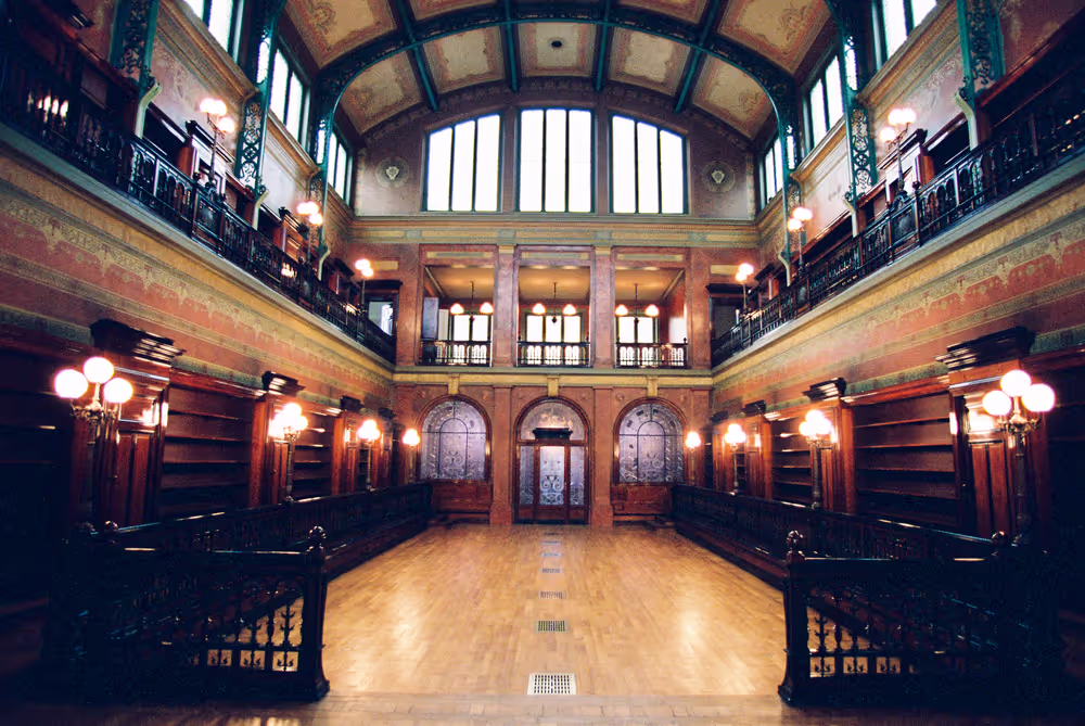 Illustration inside the renovated Solvay library in Brussels