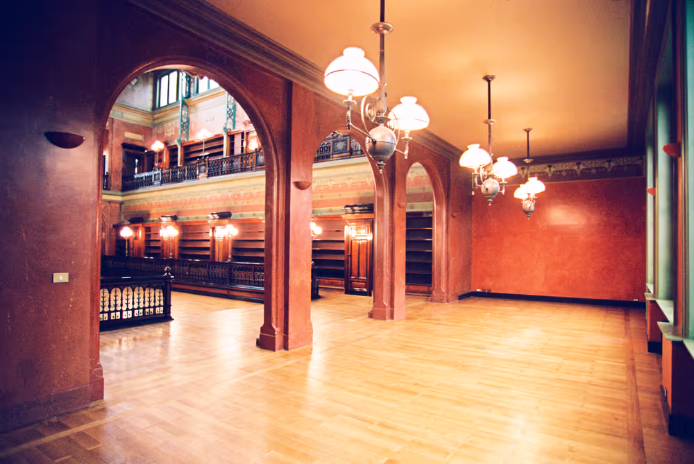 Illustration inside the renovated Solvay library in Brussels