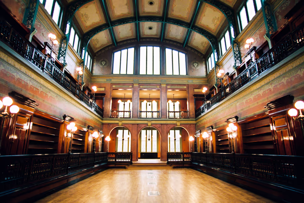 Illustration inside the renovated Solvay library in Brussels