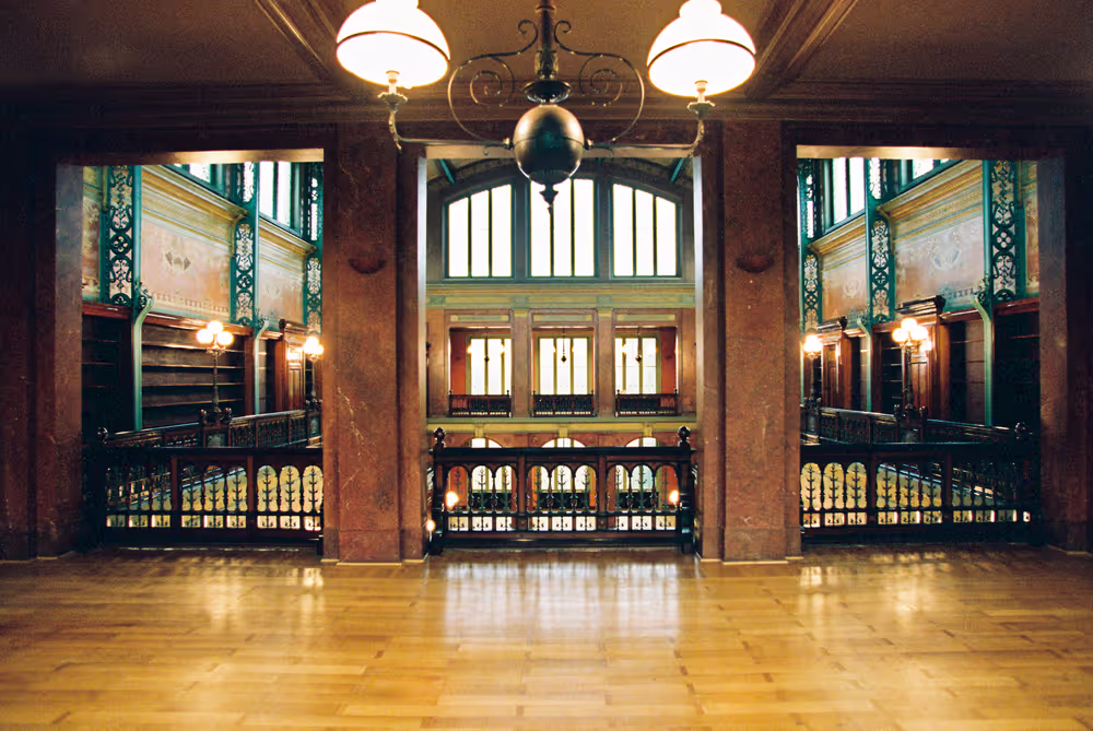 Illustration inside the renovated Solvay library in Brussels