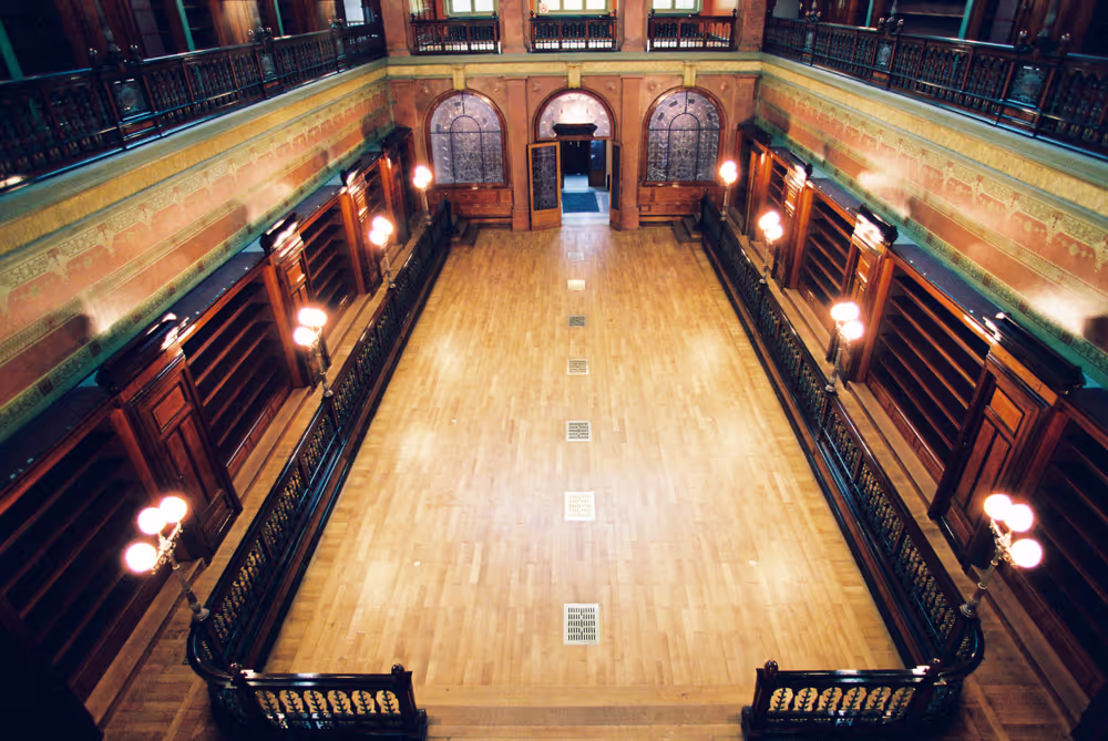 Illustration inside the renovated Solvay library in Brussels