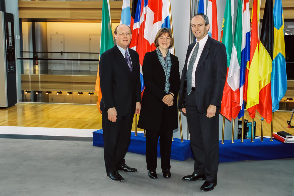 MEPs David Robert BOWE, Linda McAVAN and Richard CORBETT in the European Parliament in Strasbourg