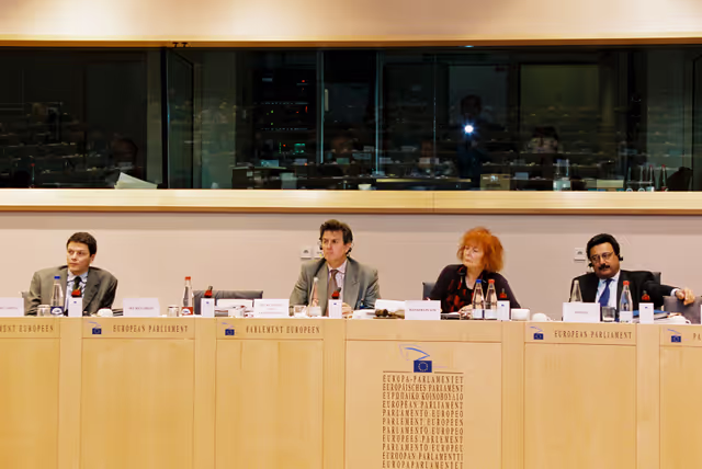 The MEPs Christa RANDZIO-PLATH, William ABITBOL during a ECON Committee meeting in Brussels in March 2000.